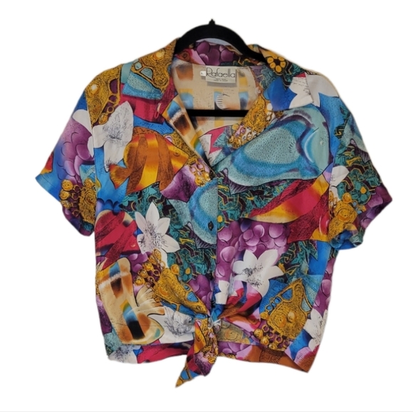 *set* Vintage Rafaella 100% silk pleated skirt with silk tie blouse Women's M/L - Picture 2 of 15